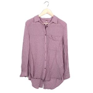 XS Free People Pink Striped Button Up Top